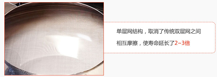 單層網(wǎng)結(jié)構(gòu)，取消了傳統(tǒng)雙層網(wǎng)之間相互摩擦，使壽命延長了2~3倍