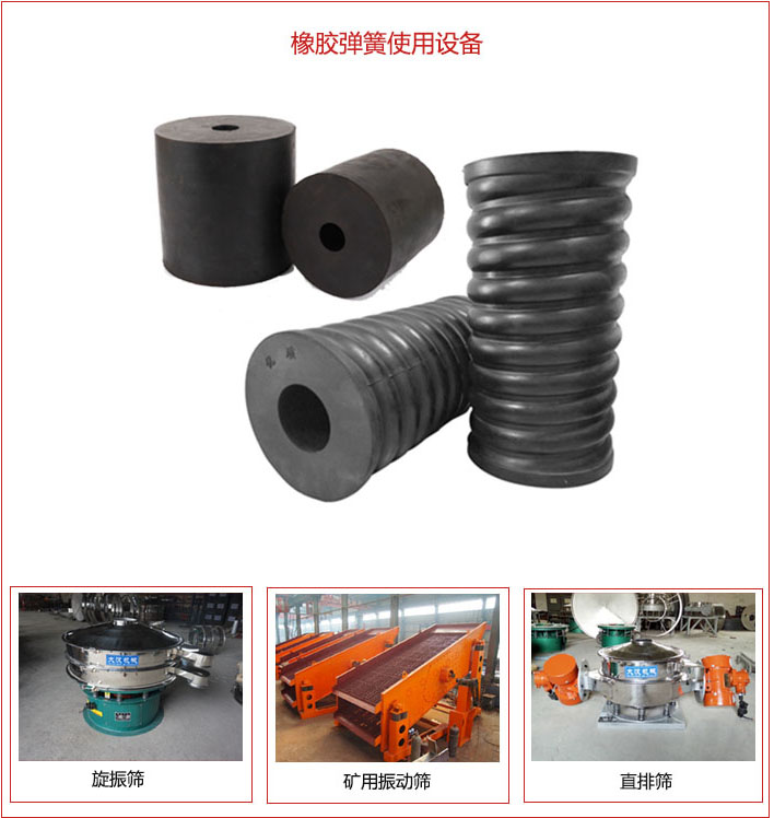 橡膠彈簧適用設(shè)備：旋振篩，礦用振動(dòng)篩，直排篩等