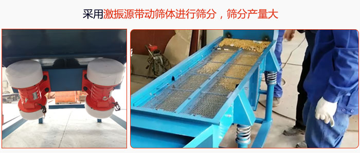 采用激振源帶動篩體進行篩分，篩分產(chǎn)量大。