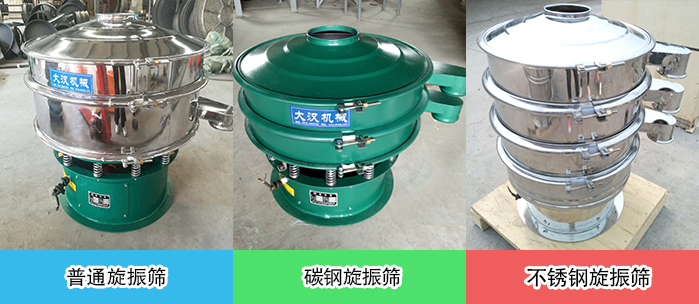 醫(yī)藥振動(dòng)篩常見材質(zhì)展示：碳鋼＋不銹鋼，不銹鋼，碳鋼等材質(zhì)展示