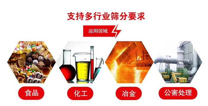 旋振篩適用的行業(yè)：食品行業(yè)，化工行業(yè)，冶金行業(yè)，公害處理等。